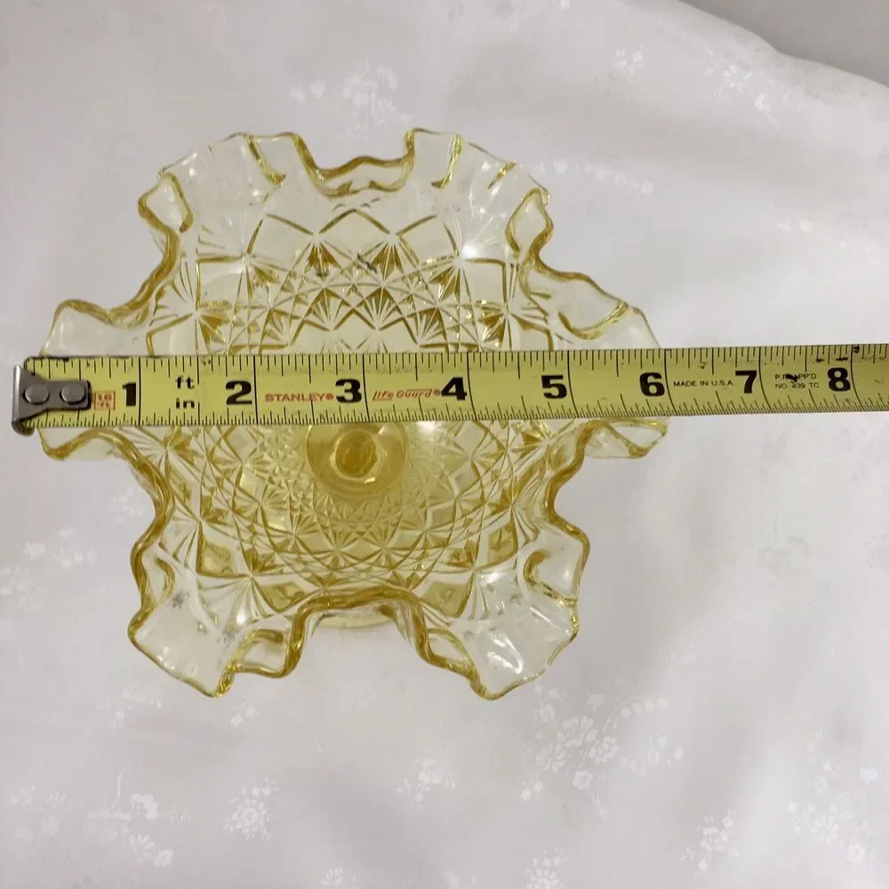 Fenton Footed Compote Yellow Art Glass